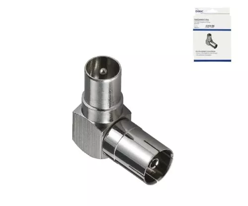 DINIC coaxial angle adapter 90°, metal housing coaxial plug to coaxial coupling